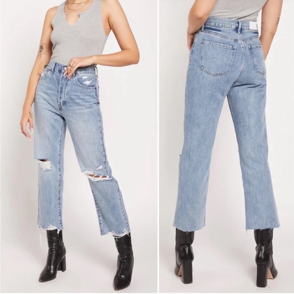 PISTOLA High-Rise Straight Crop Distressed 27 - Picture 1 of 9